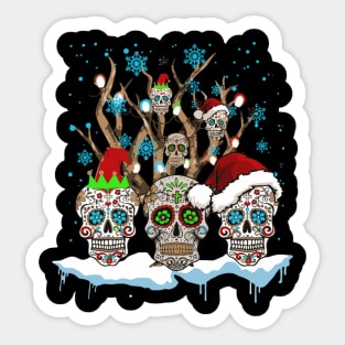 Tree Mexican Flower Sugar Skull Santa In Snow Sticker